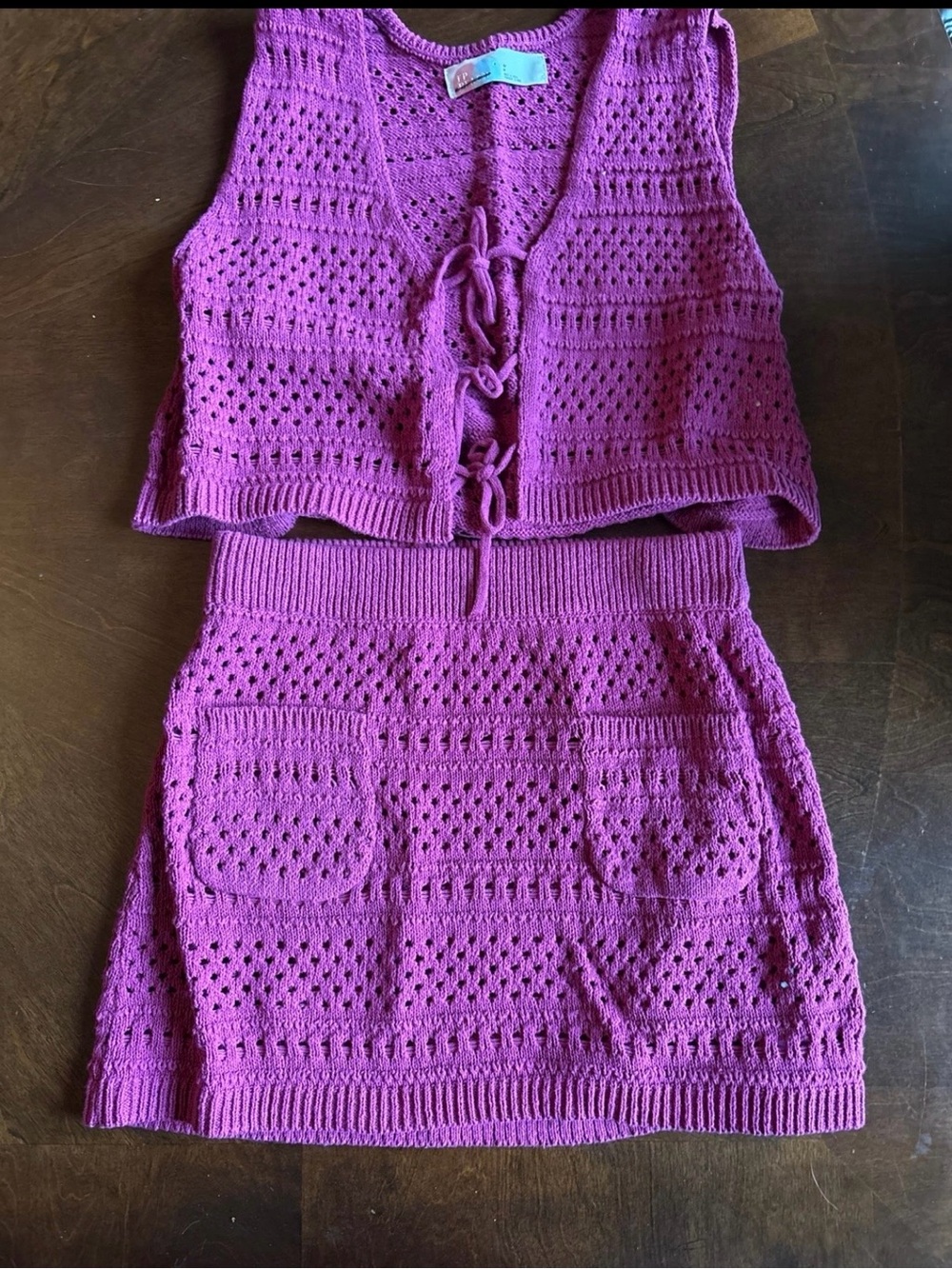 Free people Crochet Knit Two-Piece Set - Purple ish / magenta color